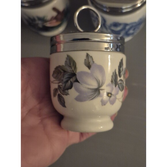 Vintage Royal Worcester Set Of 3 Egg Coddlers Birds Butterflies - Picture 7 of 9